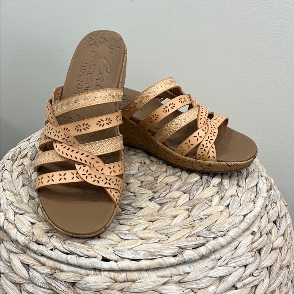 Skechers Tan Strappy Wedge Sandals